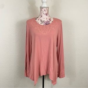 Adrianna Papell sz:XL Pink Embroidery Top Long Flared Sleeve